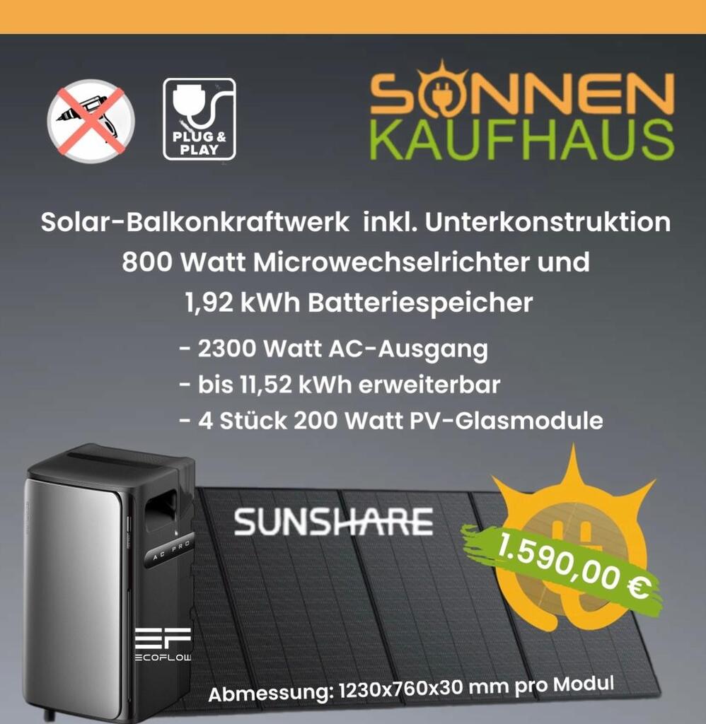 Solar Balkonkraftwerk für den Kaiserstuh mit 1,92 kWh Batteriespeicher
