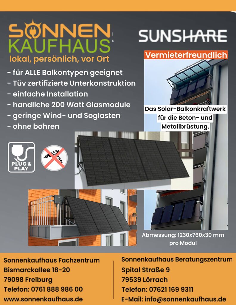 Solar Balkonkraftwerk für alle Balkontypen im Kaiserstuhl